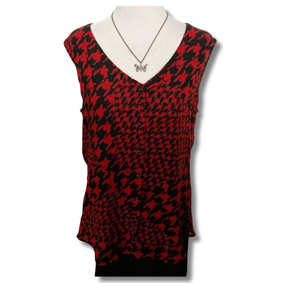 le chateau Tops - LE CHATEAU Red black stylized houndstooth sleeveless blouse ~ MEDIUM LARGE shirt